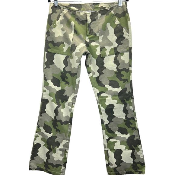 Old Navy Camo Jeans Green Womens Size 6 Green Flare Leg Low Rise Studded Denim - Picture 1 of 10